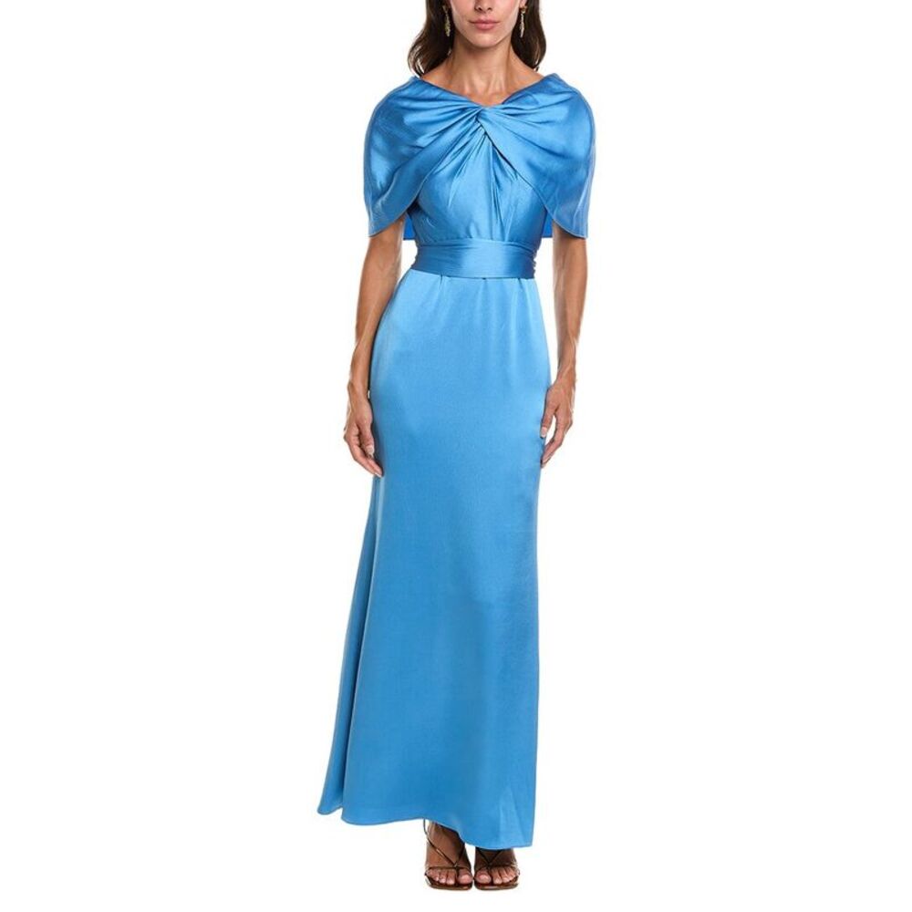 Badgley Mischka Womens Cape Sash Gown, Blue